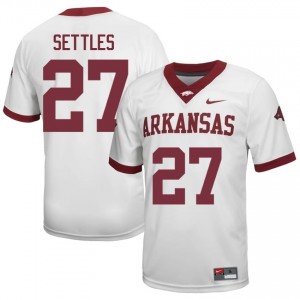Razorbacks Cam Settles #27 White Jersey | Men's Football Premium Stitch Edition 78479599