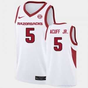 Darius Acuff Jr. #5 Razorbacks White Authentic Men's Basketball NCAA Jersey | Hog Wild Premium Gear 82100406