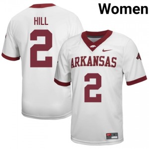 Arkansas Razorbacks AJ Hill #2 White Jersey | Women's Football Premium Stitch Edition 26977476