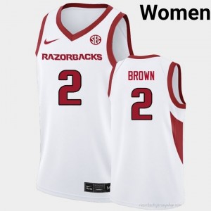 Amere Brown #2 Razorbacks White Authentic Women's Basketball Player Jersey | Hog Wild Premium Gear 97780007