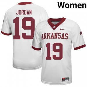 Arkansas Razorbacks Antonio Jordan #19 White Jersey | Women's Football Premium Stitch Edition 72131058