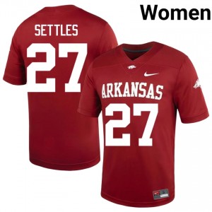 Cam Settles #27 Arkansas Razorbacks Cardinal Authentic Women's Football College Jersey | Hog Wild Premium Gear 20518652