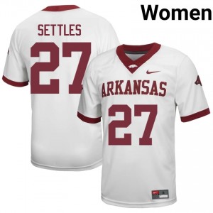 Cam Settles #27 White Women's Football University Jersey | Official UARK Team Apparel 56208360