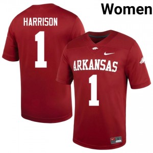 Christian Harrison #1 Arkansas Razorbacks Cardinal Authentic Women's Football College Jersey | Hog Wild Premium Gear 41043688