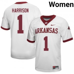 Christian Harrison #1 White Women's Football University Jersey | Official UARK Team Apparel 36456830