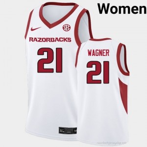 D.J. Wagner #21 Razorbacks White Authentic Women's Basketball NCAA Jersey | Hog Wild Premium Gear 39215727