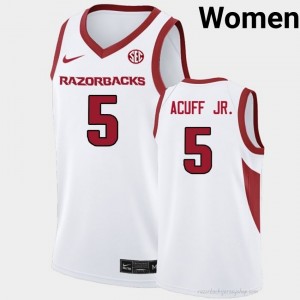 Darius Acuff Jr. #5 Arkansas Razorbacks White Authentic Women's Basketball High School Jersey | Hog Wild Premium Gear 25469723