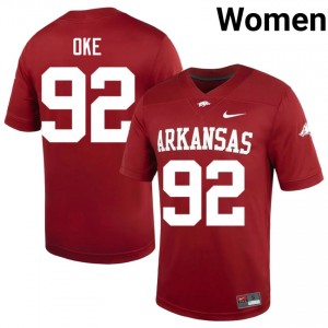 #92 David Oke Razorbacks Cardinal Women's Football Jersey | SEC NCAA Licensed Gear 87783978