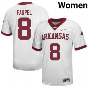 Donovan Faupel #8 White Women's Football College Jersey | Official Arkansas Razorbacks Team Apparel 44382366
