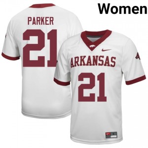 Arkansas Jasper Parker #21 White Jersey | Women's Football Premium Stitch Edition 58913277