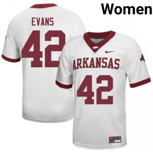 Razorbacks Jeremy Evans #42 White Jersey | Women's Football Premium Stitch Edition 59265909