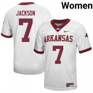 UARK KJ Jackson #7 White Jersey | Women's Football Premium Stitch Edition 76449662