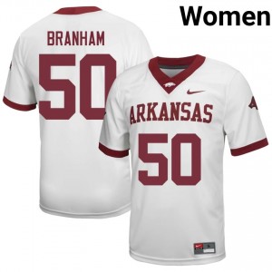 Arkansas Razorbacks Kobe Branham #50 White Jersey | Women's Football Premium Stitch Edition 27271122