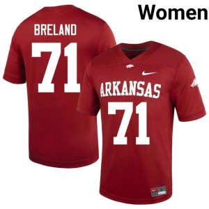 #71 Malachi Breland Razorbacks Cardinal Women's Football Jersey | SEC NCAA Licensed Gear 14130547