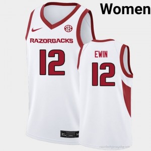 Malique Ewin #12 Arkansas White Authentic Women's Basketball NCAA Jersey | Hog Wild Premium Gear 54706629