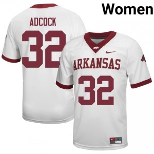 Arkansas Razorbacks Matt Adcock #32 White Jersey | Women's Football Premium Stitch Edition 47555770