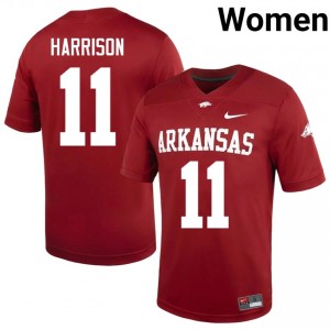 Monte Harrison #11 Arkansas Razorbacks Cardinal Authentic Women's Football NCAA Jersey | Hog Wild Premium Gear 32188985