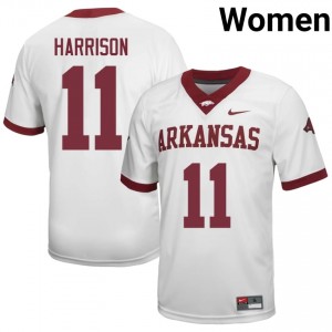 Monte Harrison #11 White Women's Football College Jersey | Official Arkansas Razorbacks Team Apparel 97611365