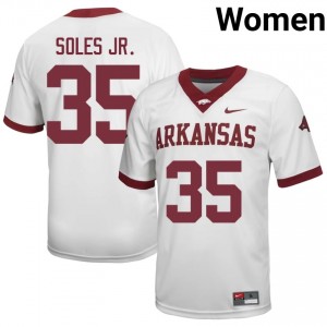 Steven Soles Jr. #35 White Women's Football NCAA Jersey | Official Arkansas Razorbacks Team Apparel 47142107