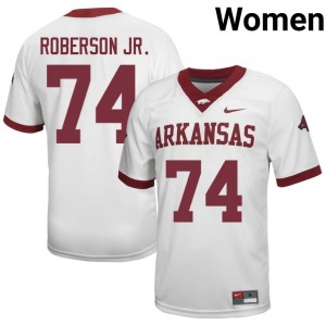 Terence Roberson Jr. #74 White Women's Football Player Jersey | Official Razorbacks Team Apparel 61779847
