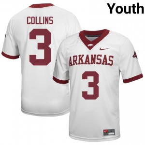 Alex Collins #3 White Youth Football Player Jersey | Official Razorbacks Team Apparel 74036476