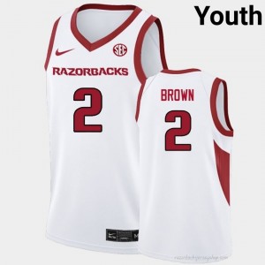 Amere Brown #2 Arkansas Razorbacks White Authentic Youth Basketball University Jersey | Hog Wild Premium Gear 48980508