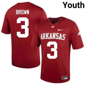 CJ Brown #3 Arkansas Razorbacks Cardinal Authentic Youth Football College Jersey | Hog Wild Premium Gear 60751166