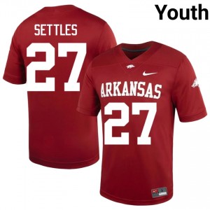 #27 Cam Settles Razorbacks Cardinal Youth Football Jersey | SEC NCAA Licensed Gear 53762279