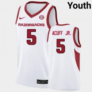 Darius Acuff Jr. #5 Arkansas White Authentic Youth Basketball College Jersey | Hog Wild Premium Gear 21724739