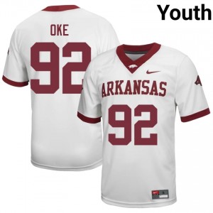 David Oke #92 White Youth Football High School Jersey | Official Arkansas Team Apparel 95929003
