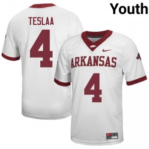 Arkansas Razorbacks Isaac TeSlaa #4 White Jersey | Youth Football Premium Stitch Edition 71495072