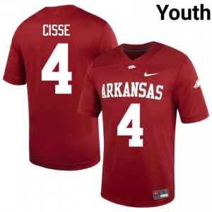 #4 Ismael Cisse Arkansas Razorbacks Cardinal Youth Football Jersey | SEC NCAA Licensed Gear 35016961