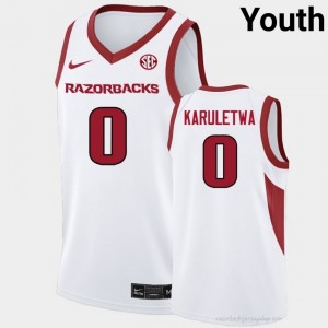#0 Jaden Karuletwa Arkansas Razorbacks White Youth Basketball Jersey | SEC NCAA Licensed Gear 42562464