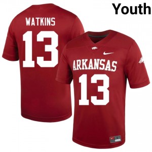#13 Jelani Watkins Arkansas Razorbacks Cardinal Youth Football Jersey | SEC NCAA Licensed Gear 98451316