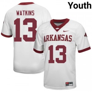 UARK Jelani Watkins #13 White Jersey | Youth Football Premium Stitch Edition 43774253