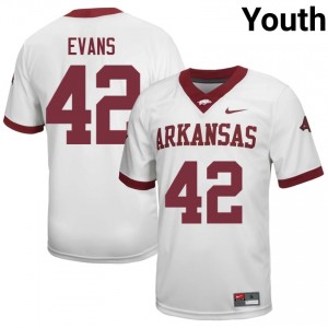 Jeremy Evans #42 White Youth Football University Jersey | Official UARK Team Apparel 45005887