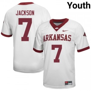 KJ Jackson #7 White Youth Football NCAA Jersey | Official Arkansas Razorbacks Team Apparel 57581061