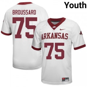 Kavion Broussard #75 White Youth Football NCAA Jersey | Official Arkansas Razorbacks Team Apparel 69628646