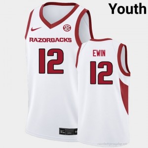 Malique Ewin #12 Razorbacks White Authentic Youth Basketball High School Jersey | Hog Wild Premium Gear 84146290