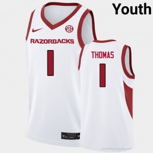 #1 Meleek Thomas Razorbacks White Youth Basketball Jersey | SEC NCAA Licensed Gear 33944798