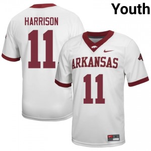 Razorbacks Monte Harrison #11 White Jersey | Youth Football Premium Stitch Edition 68434760