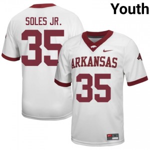 Arkansas Steven Soles Jr. #35 White Jersey | Youth Football Premium Stitch Edition 26169161