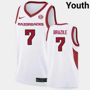 #7 Trevon Brazile Razorbacks White Youth Basketball Jersey | SEC NCAA Licensed Gear 13301016